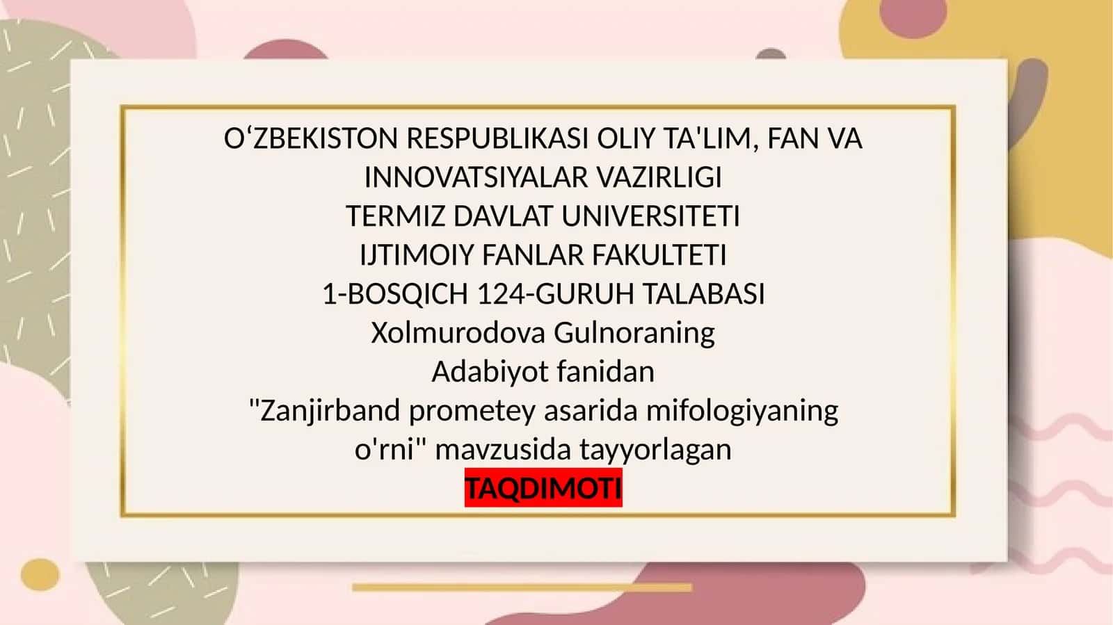 Zanjirband Prometey asarida mifologiyaning o'rni