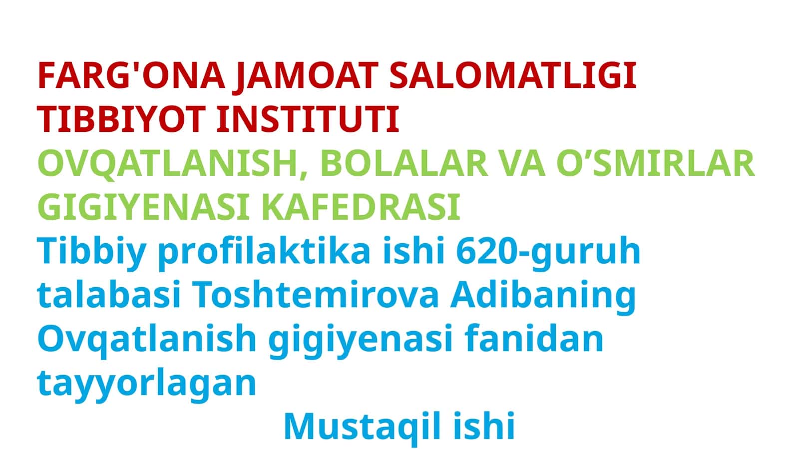 Ovqatlanish va Salomatlik