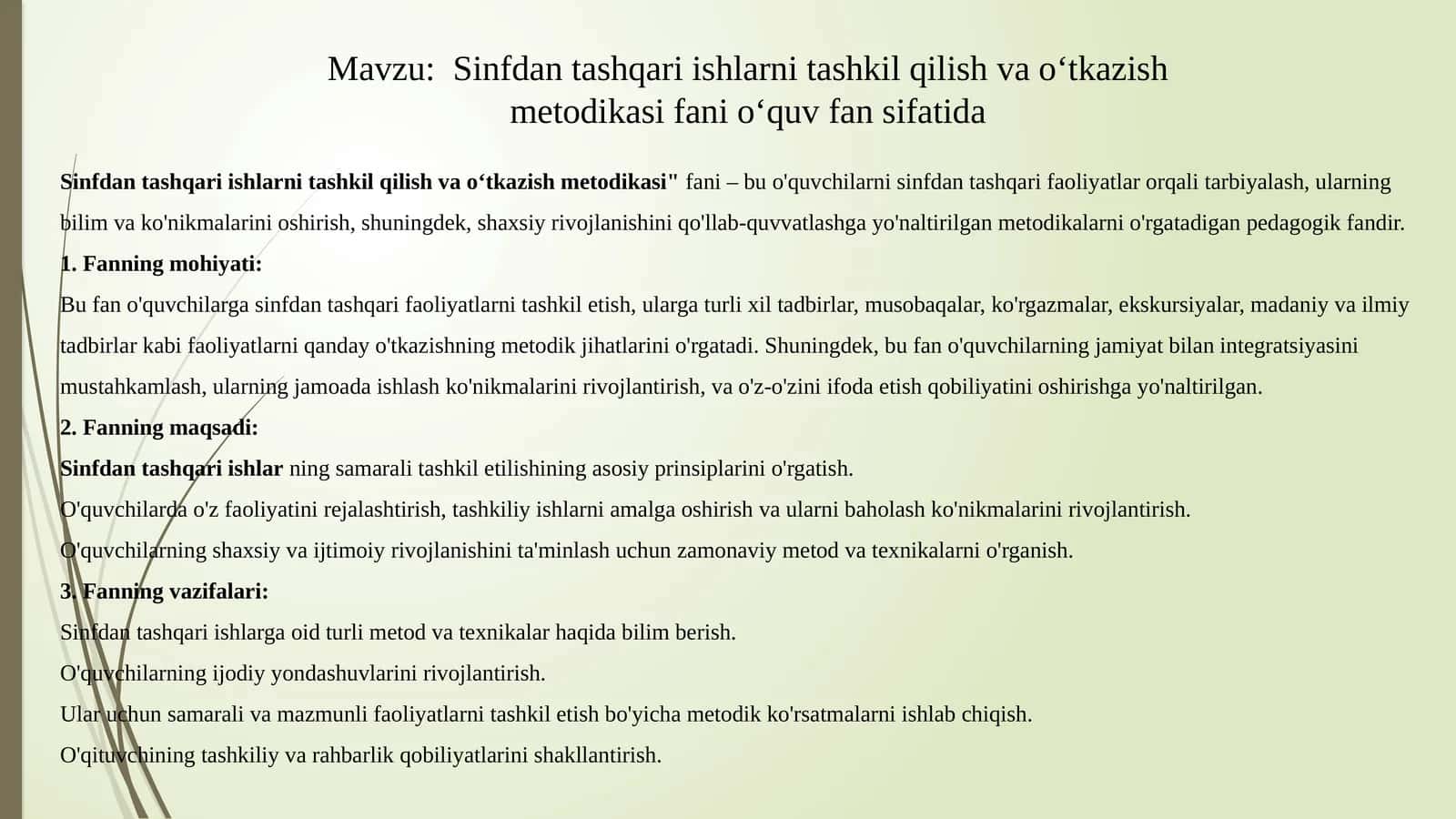 Sinfdan tashqari ishlar