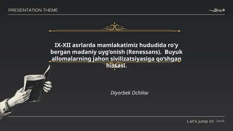 IX-XII asrlarda mamlakatimiz hududida ro‘y bergan madaniy uyg‘onish (Renessans). Buyuk allomalarning jahon sivilizatsiyasiga qo‘shgan hissasi