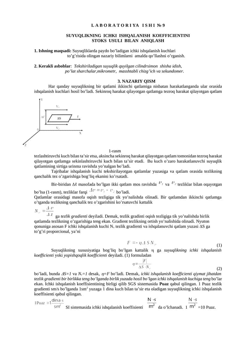 Suyuqliklarning Ichki Ishqalanish Koeffitsientini Aniqlash