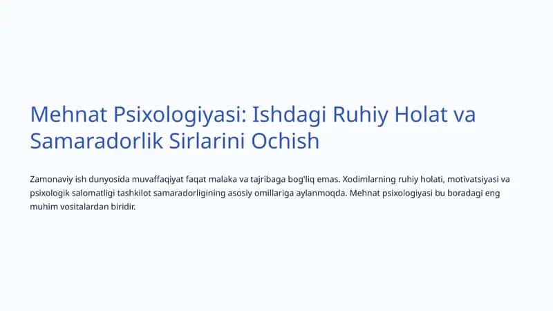Mehnat Psixologiyasi