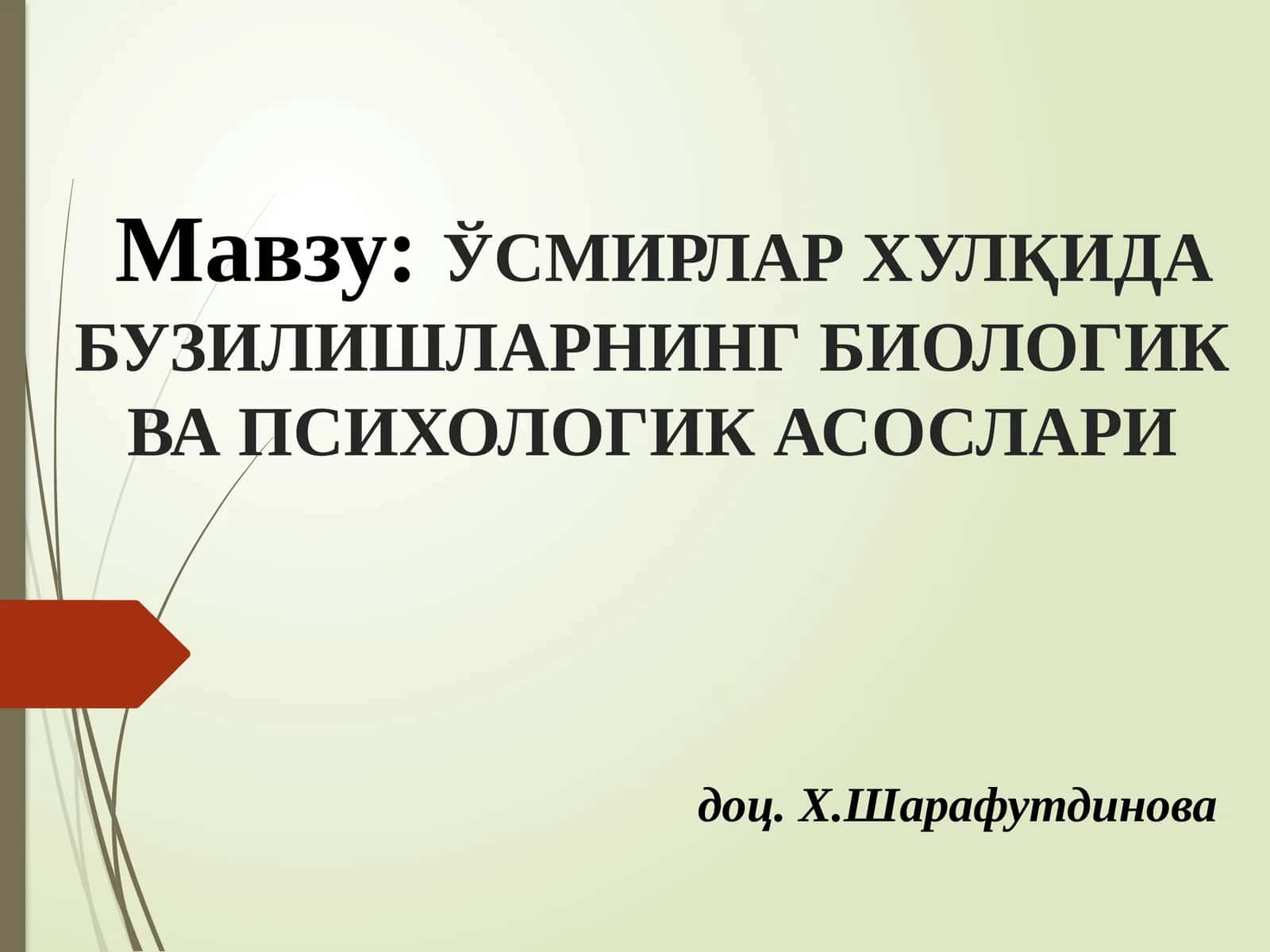 ЎСМИРЛАР ХУЛҚИДАБУЗИЛИШЛАРНИНГ БИОЛОГИК ВА ПСИХОЛОГИК АСОСЛАРИ