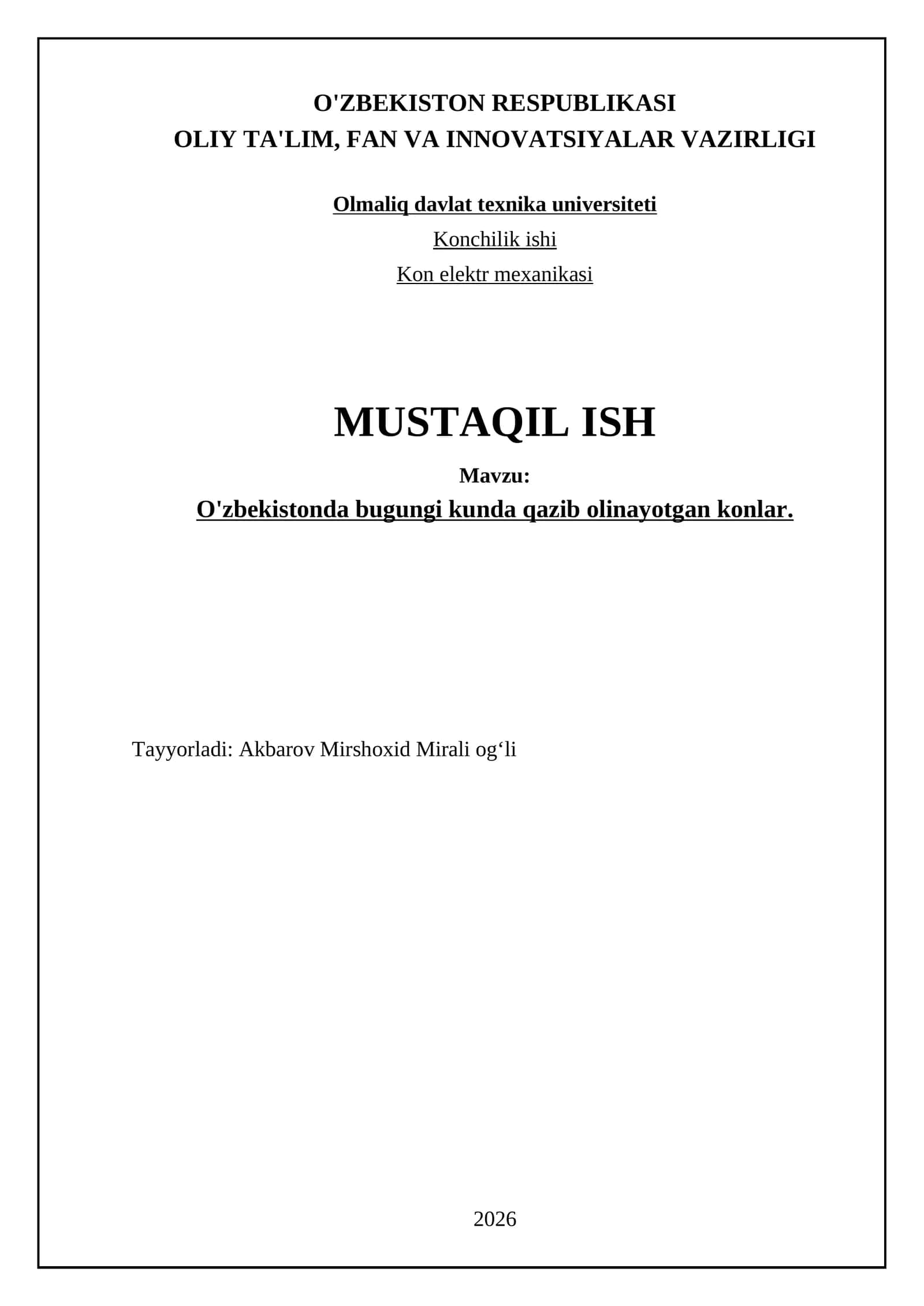 O'zbekistonda bugungi kunda qazib olinayotgan konlar