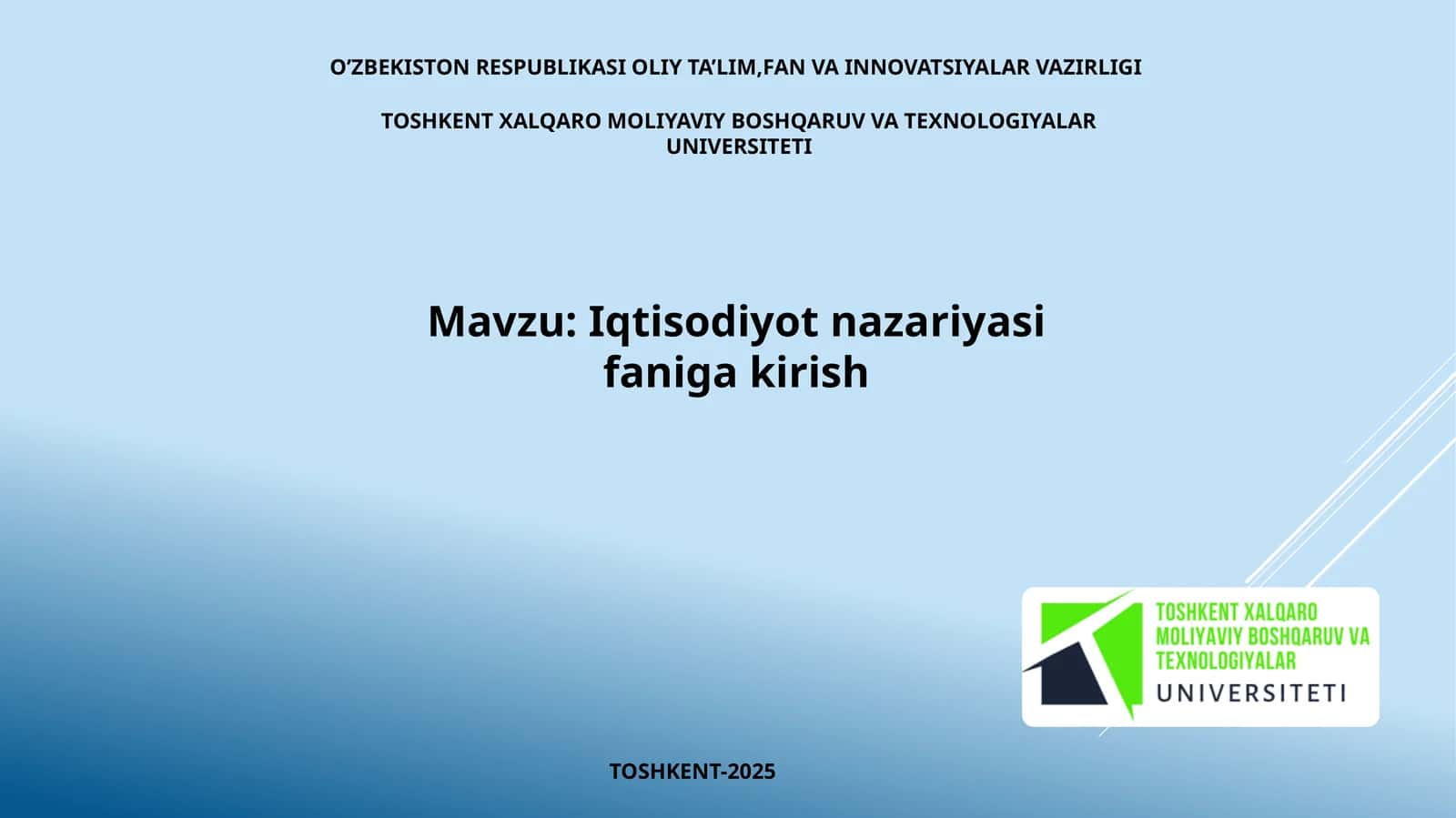 Iqtisodiyot nazariyasi faniga kirish