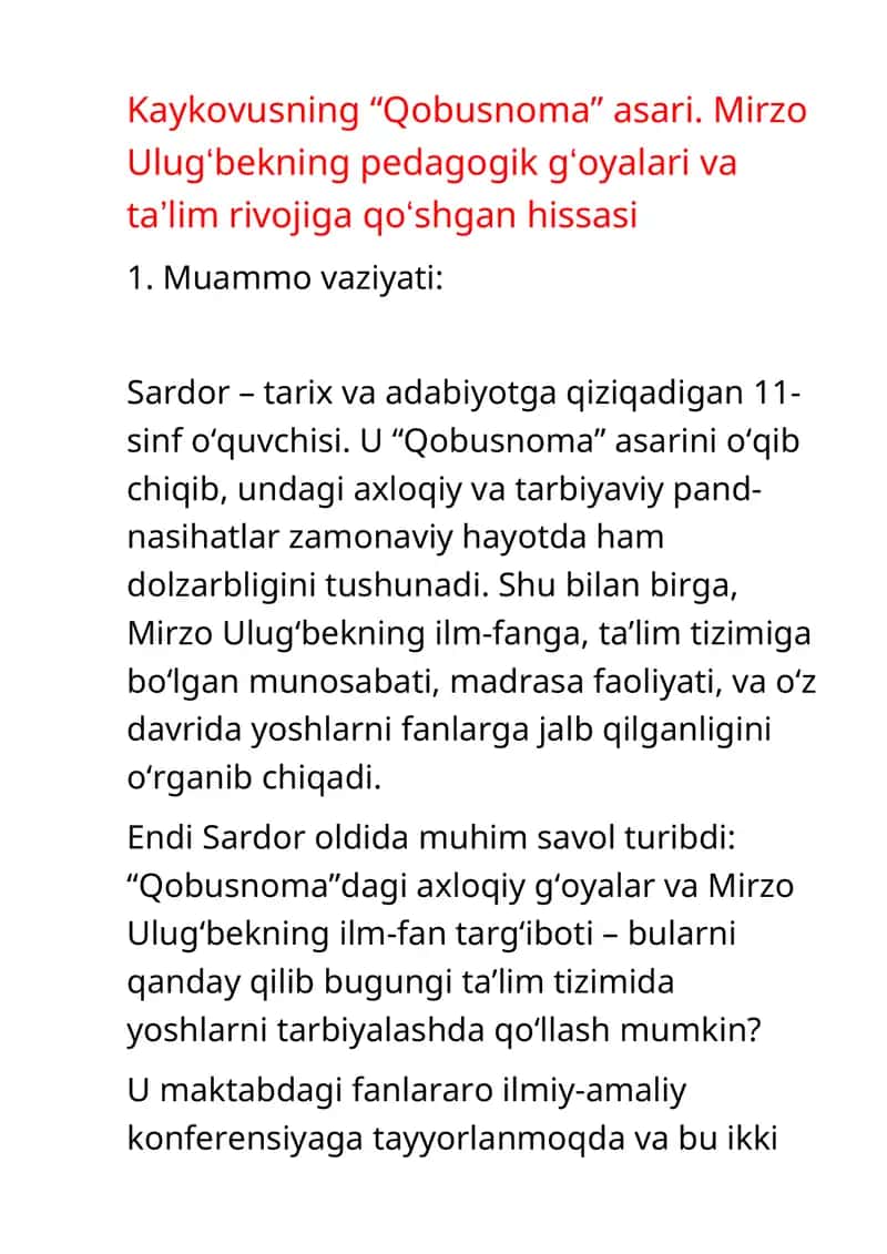 Kaykovusning “Qobusnoma” asari
