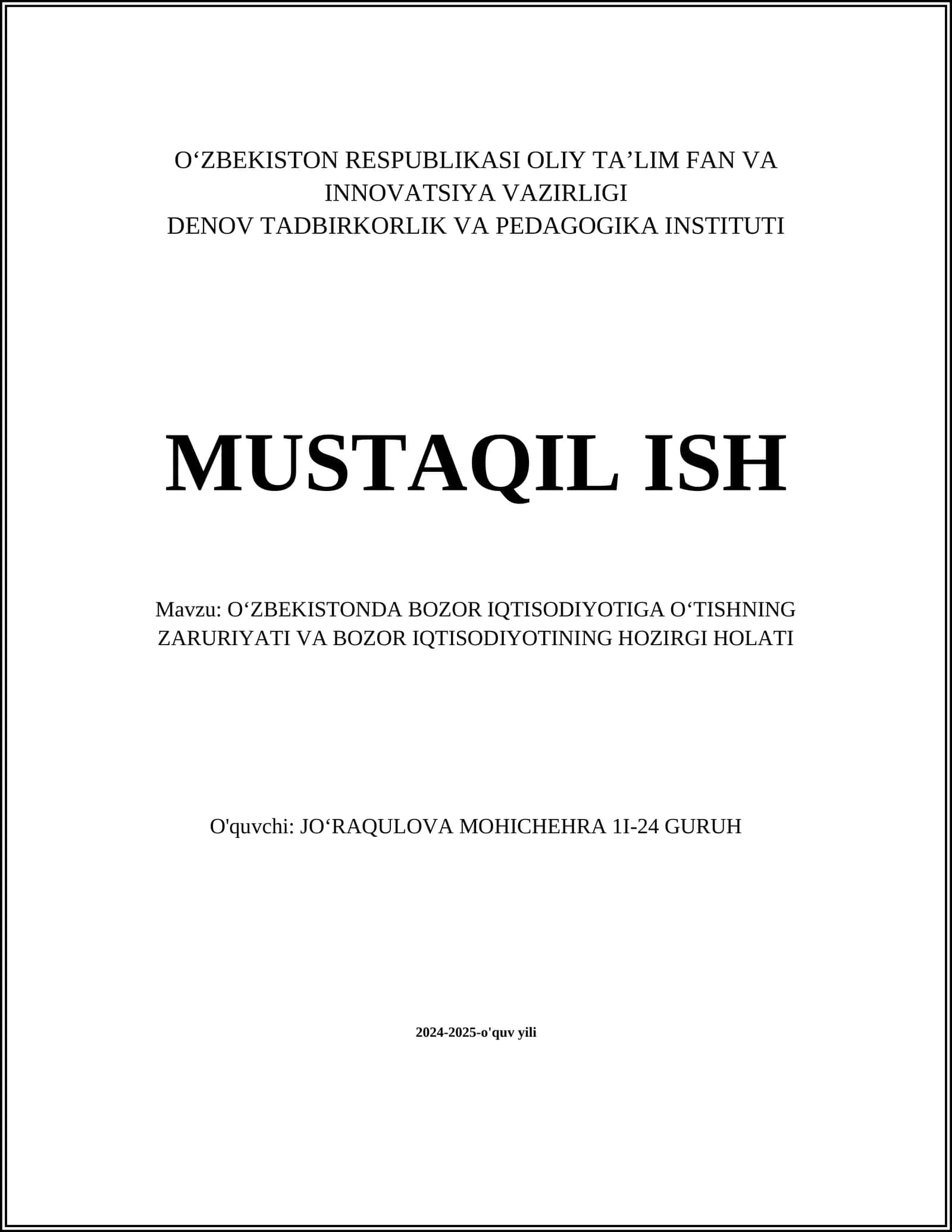 Oʻzbekistonda Bozor Iqtisodiyotiga Oʻtishning Sabablari
