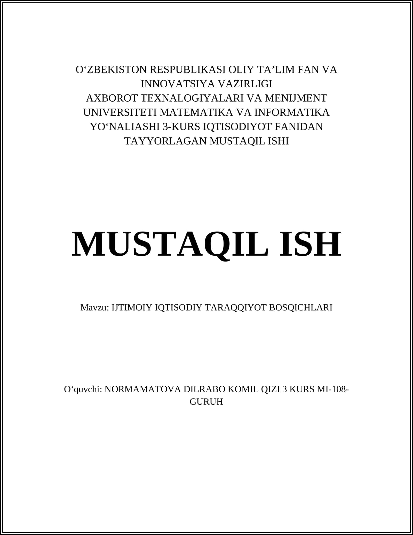 IJTIMOIY IQTISODIY TARAQQIYOT BOSQICHLARI
