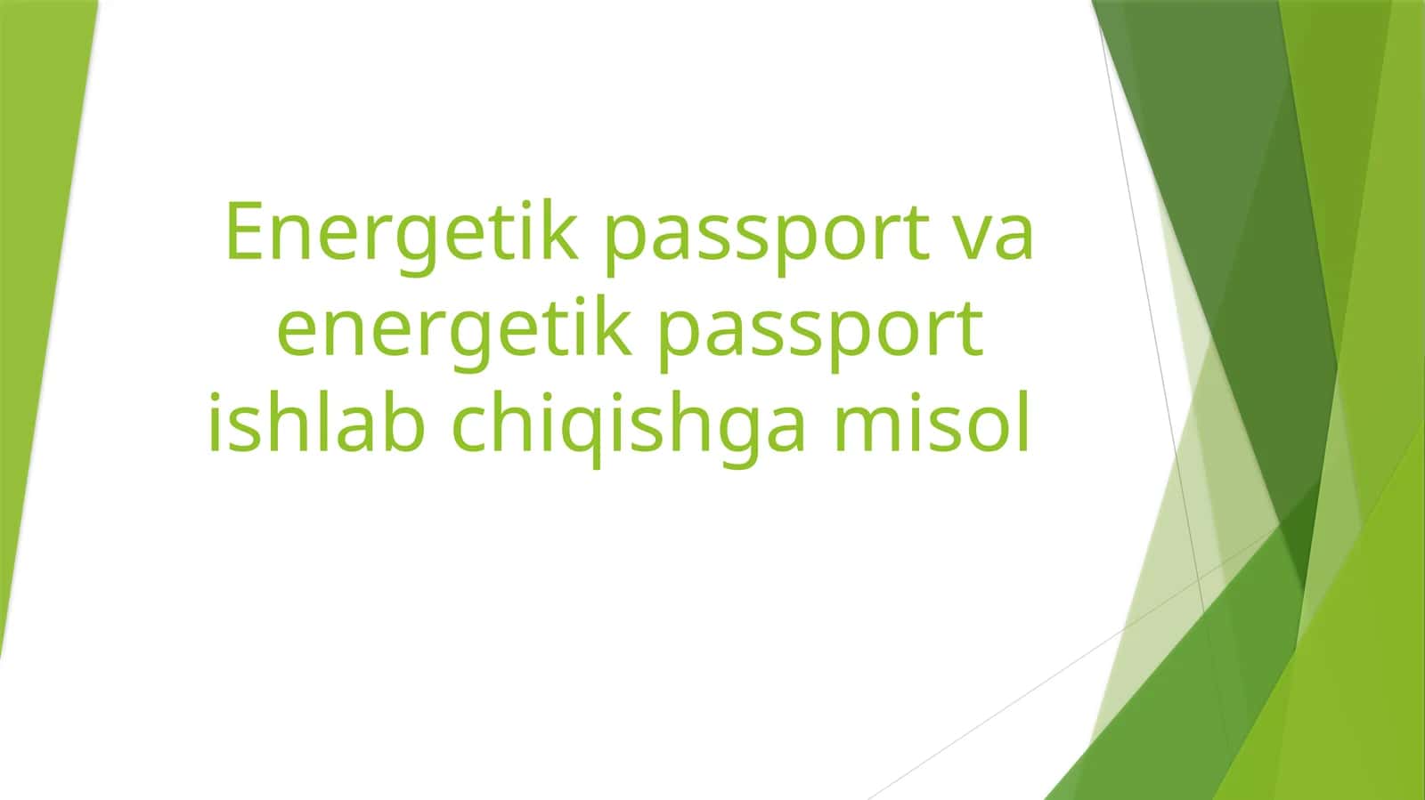 Energetik passport va energetik passport ishlab chiqishga misol