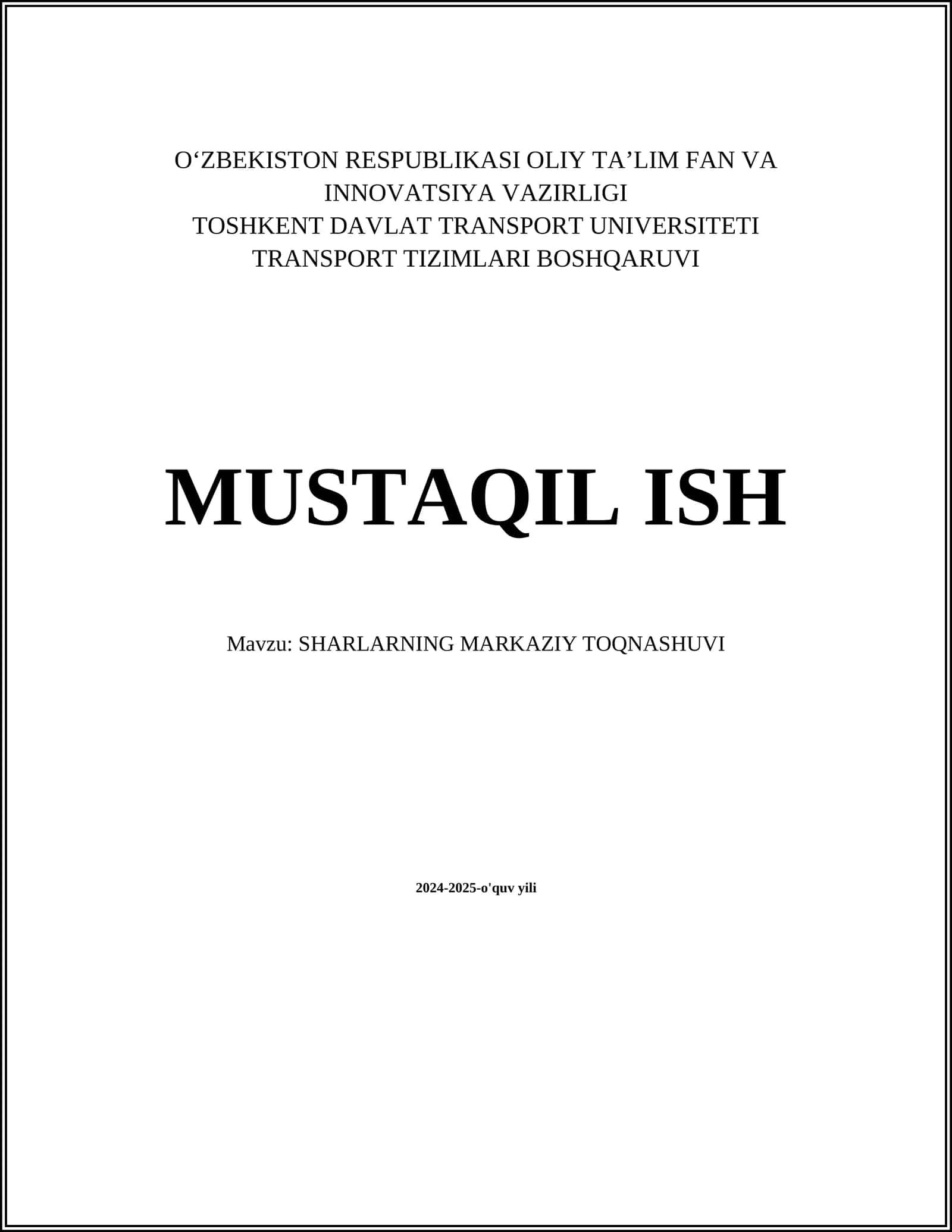 SHARLARNING MARKAZIY TOQNASHUVI