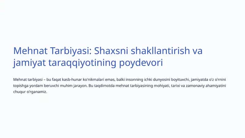 Mehnat Tarbiyasi