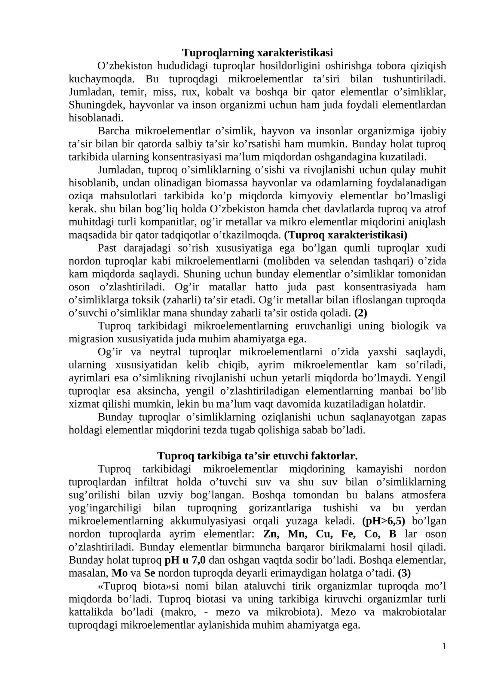 Tuproqlarning xarakteristikasi