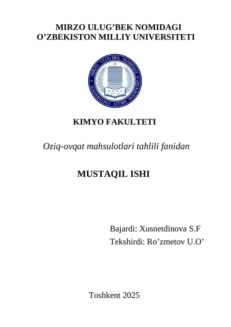 ICHIMLIKLAR VA SHARBATLARDA ASKORBIN KISLOTASINI ANIQLASH