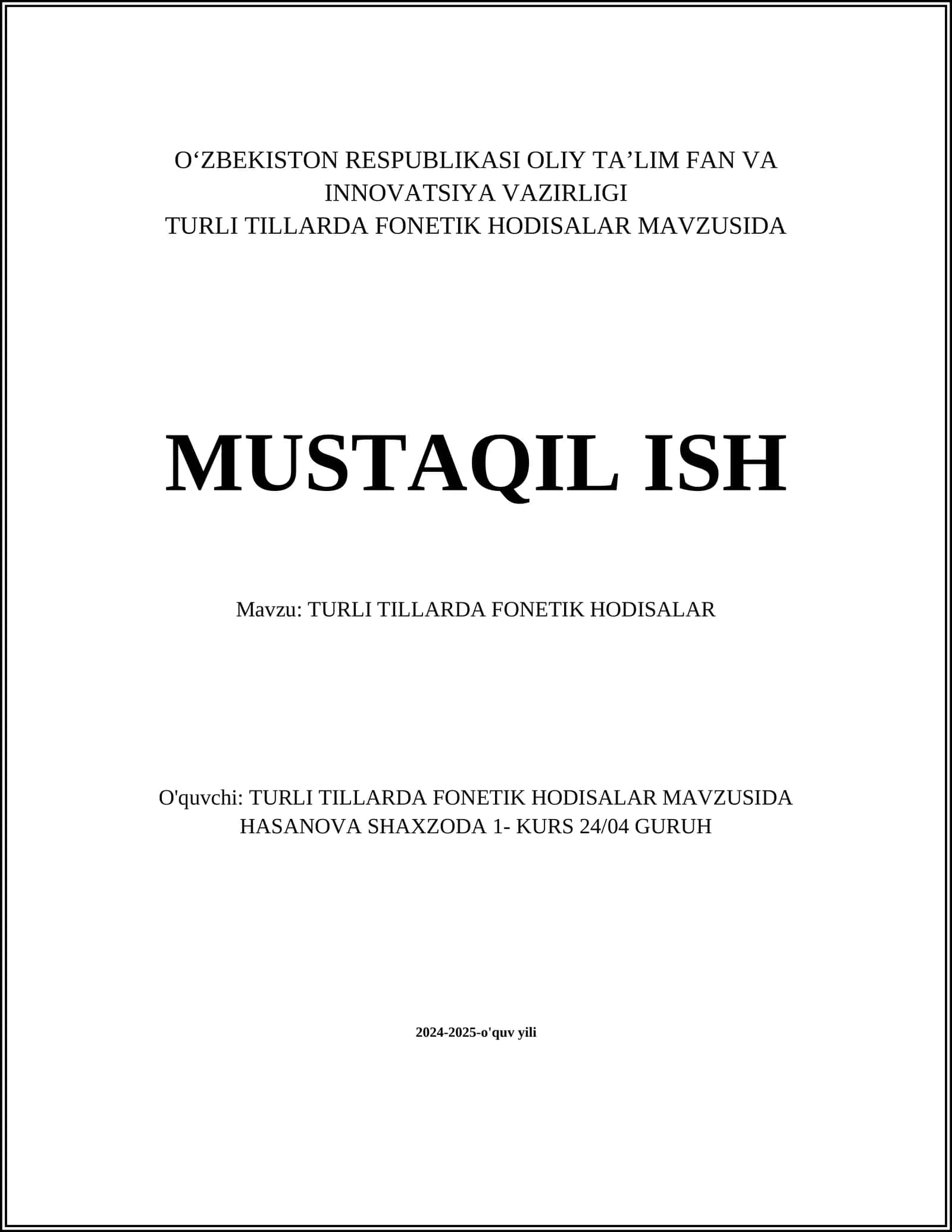 TURLI TILLARDA FONETIK HODISALAR