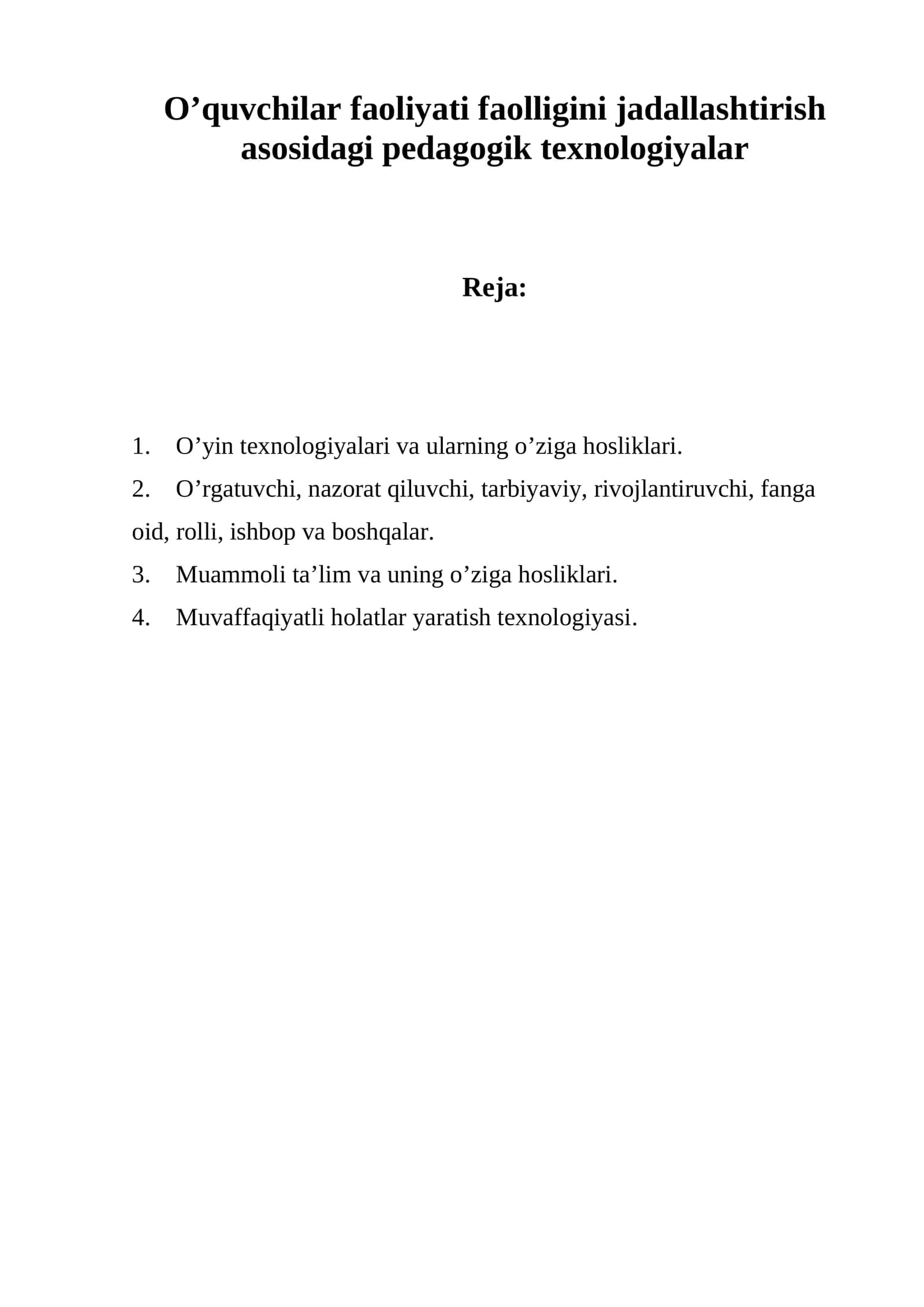Pedagogik texnologiyalar