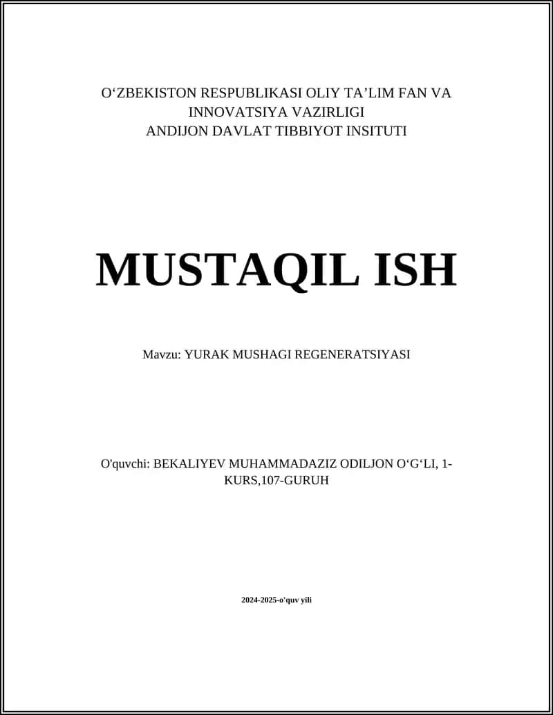 YURAK MUSHAGI REGENERATSIYASI