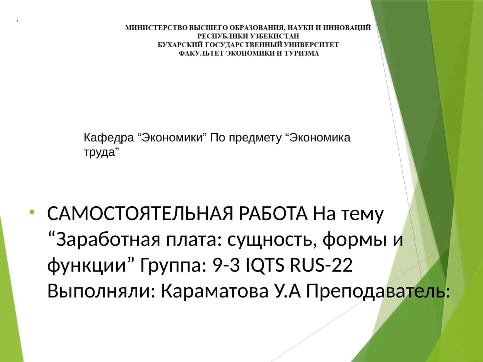 САМОСТОЯТЕЛЬНАЯ РАБОТА На тему “Заработная плата: сущность, формы и функции”
