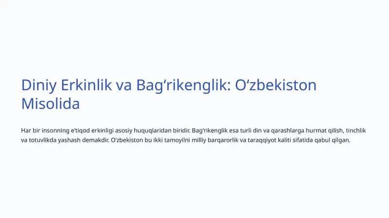 Diniy Erkinlik va Bagʻrikenglik: Oʻzbekiston Misolida