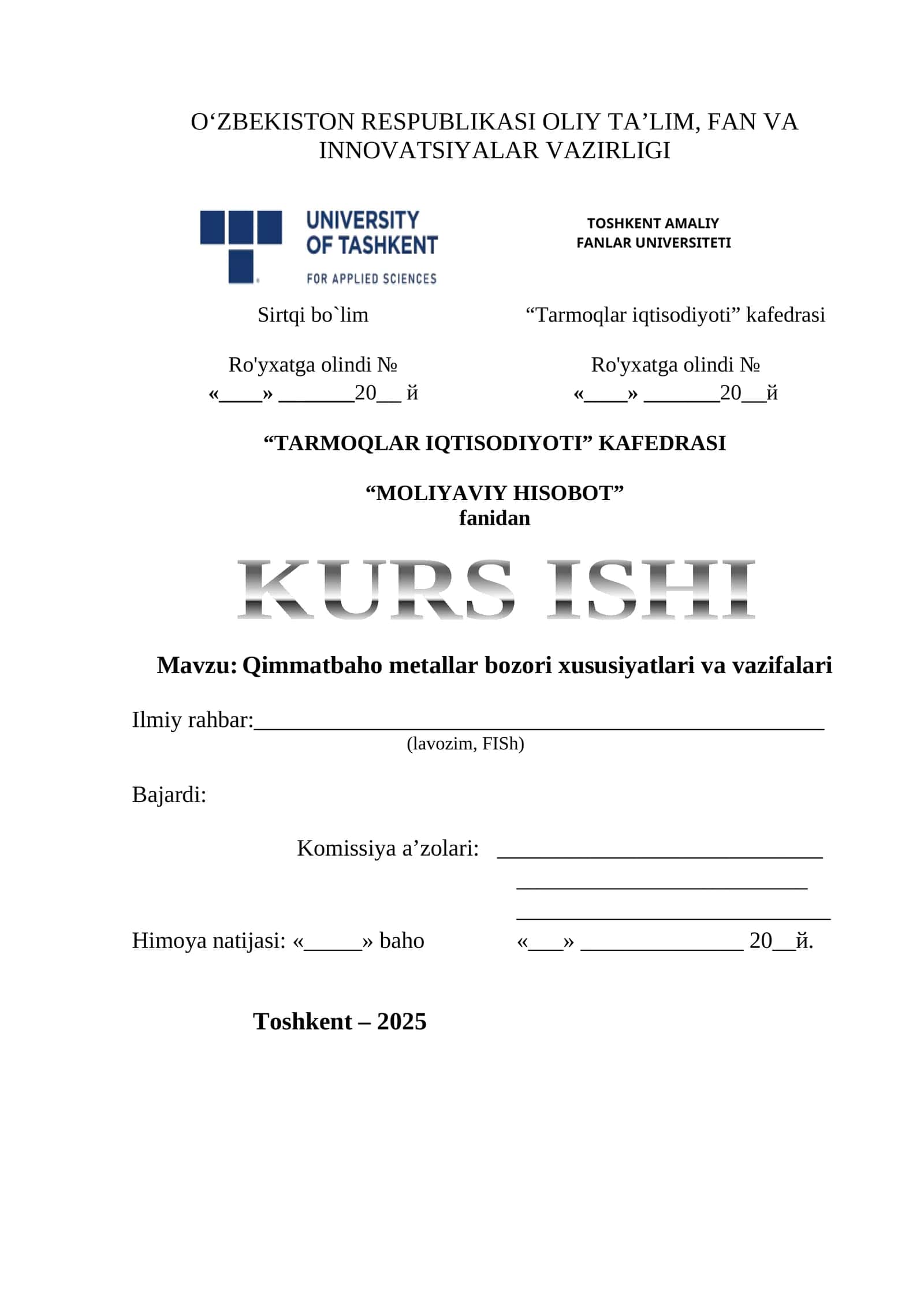 Qimmatbaho metallar bozori xususiyatlari va vazifalari