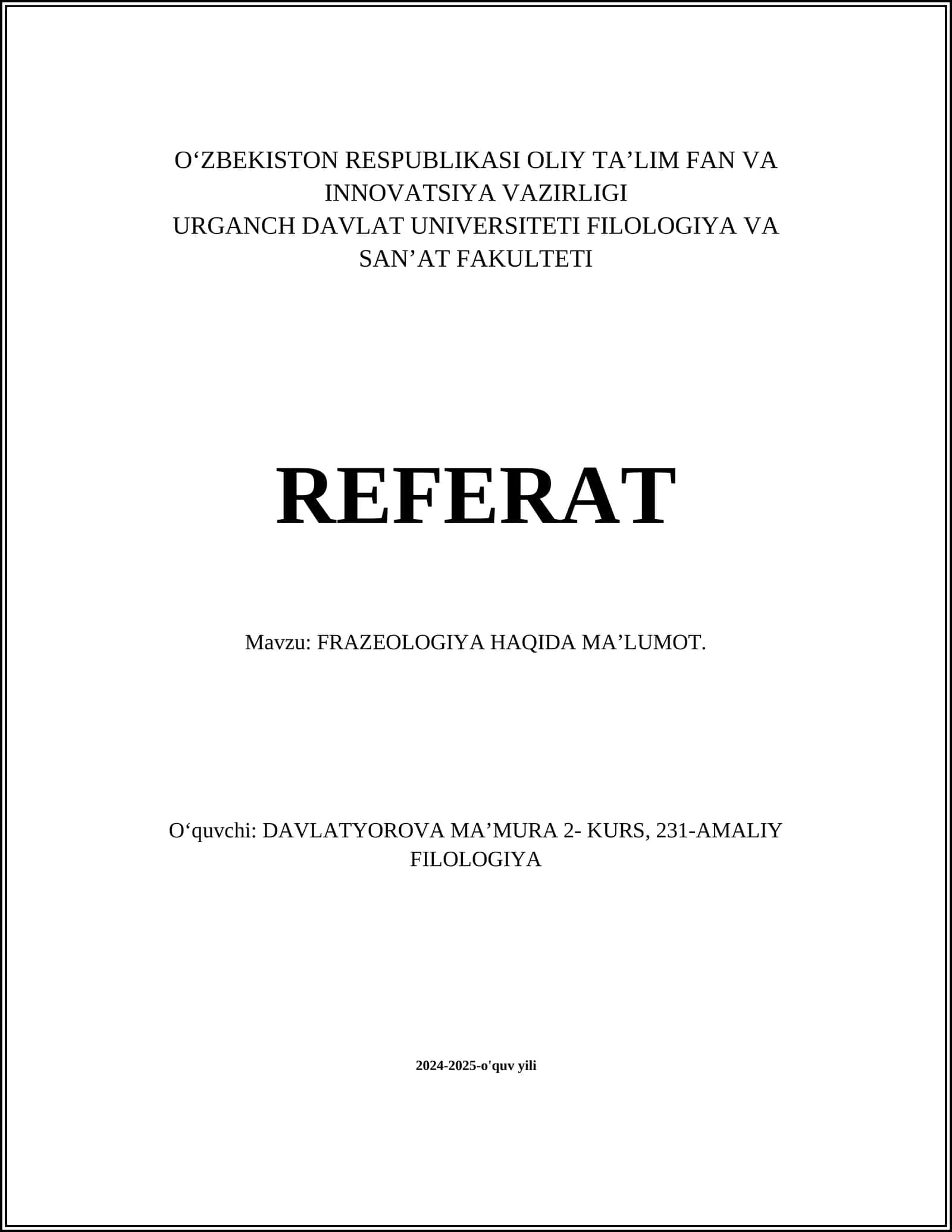 Frazeologiya Haqida Ma'lumot