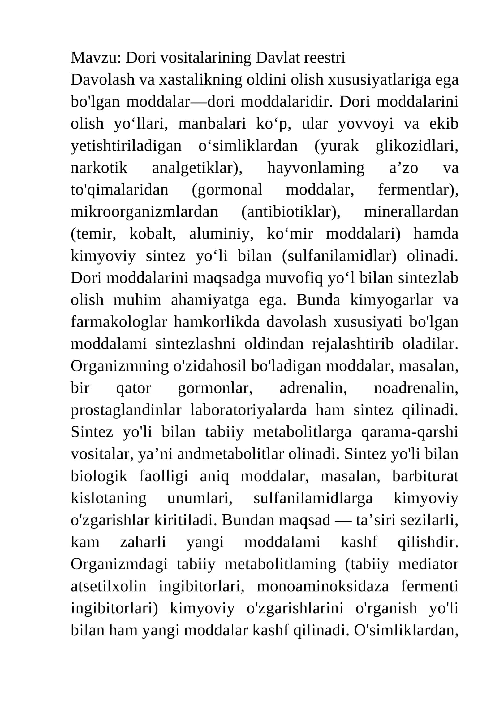 Dori vositalarining Davlat reestri