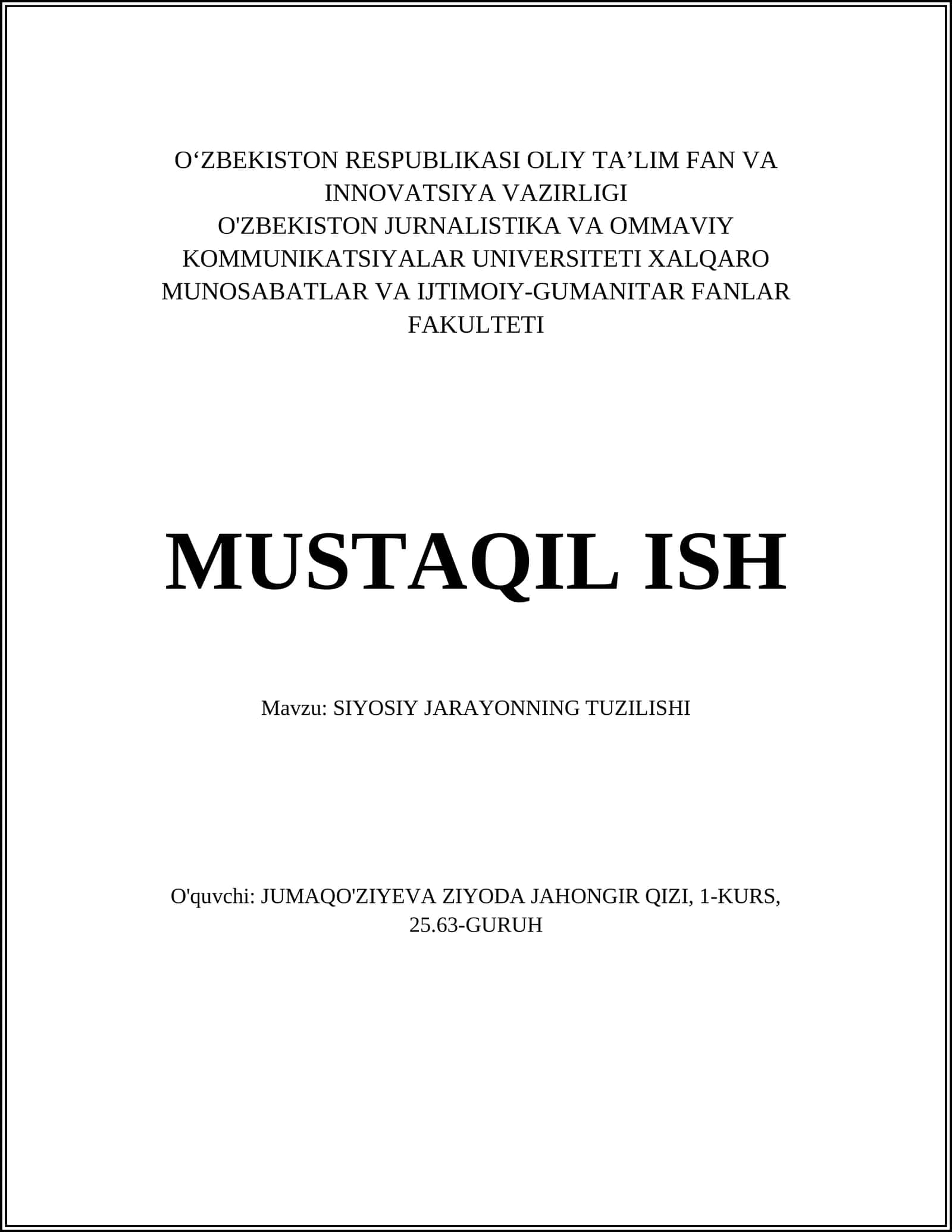 SIYOSIY JARAYONNING TUZILISHI