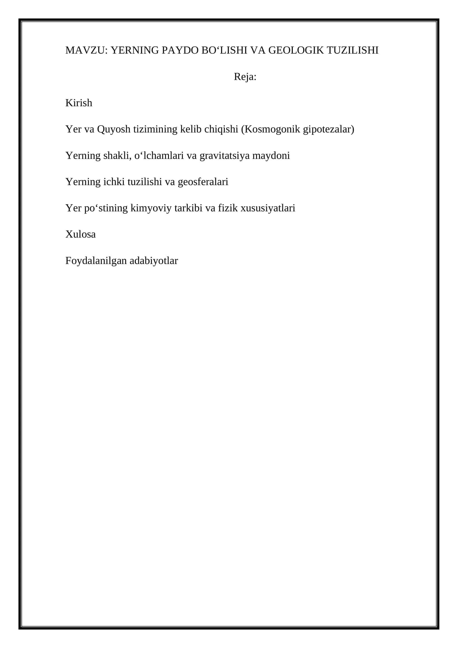YERNING PAYDO BO‘LISHI VA GEOLOGIK TUZILISHI