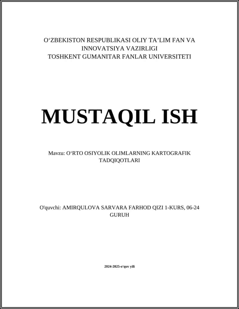 OʻRTO OSIYOLIK OLIMLARNING KARTOGRAFIK TADQIQOTLARI