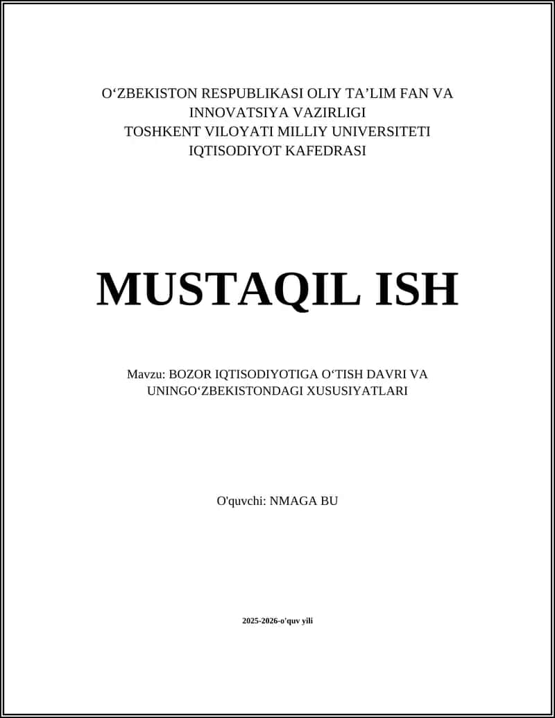 Bozor Iqtisodiyotiga O‘tish