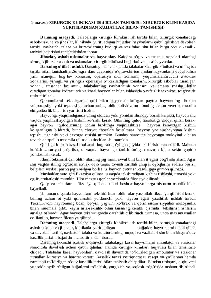 XIRURGIK KLINIKASI IShI BILAN TANIShISh