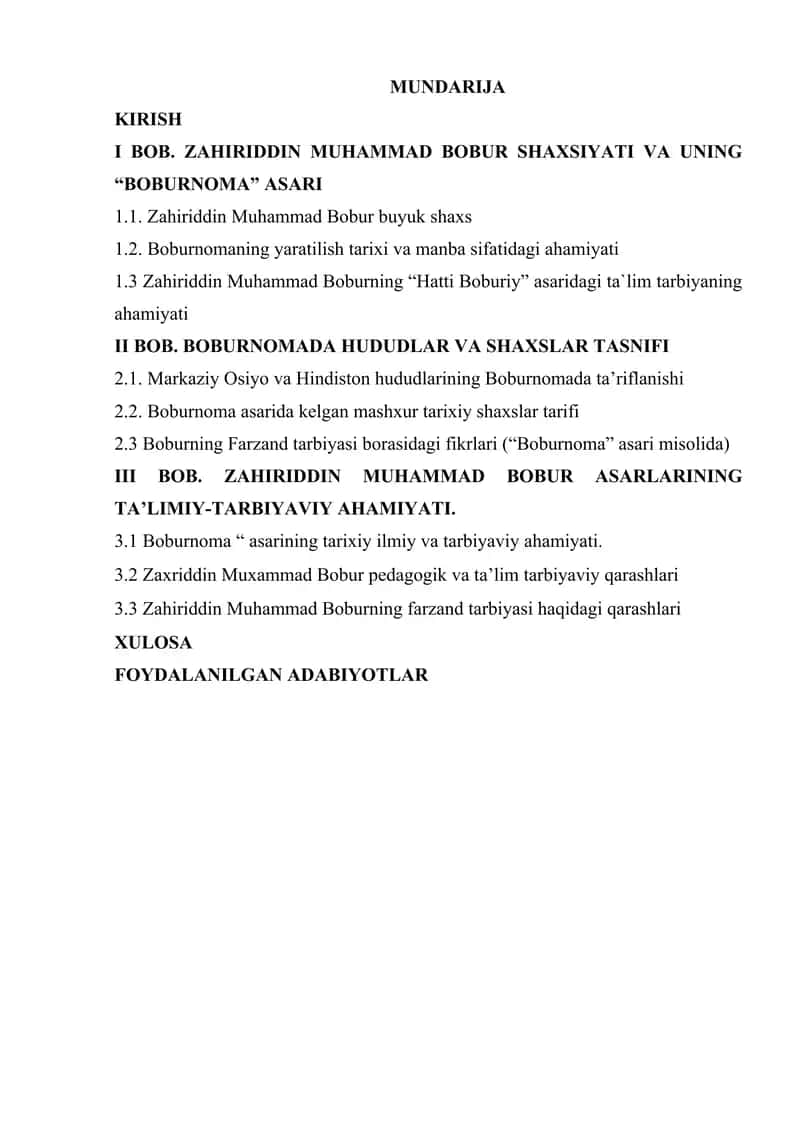 ZAHIRIDDIN MUHAMMAD BOBUR ASARLARINING TA’LIMIY-TARBIYAVIY AHAMIYATI.