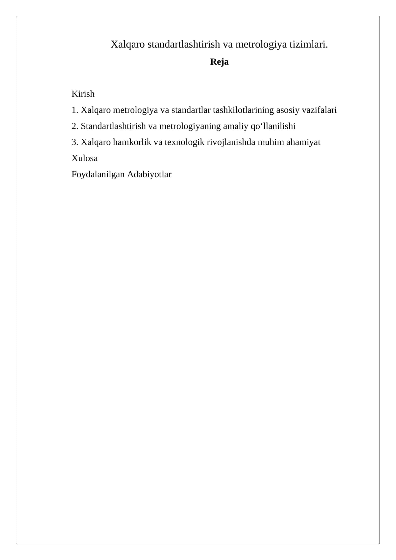 Xalqaro standartlashtirish va metrologiya tizimlari