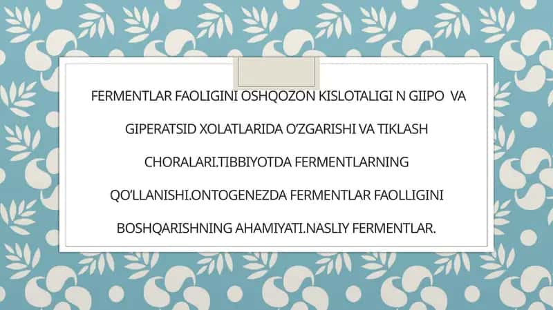 Fermentlar faoliyati oshirish