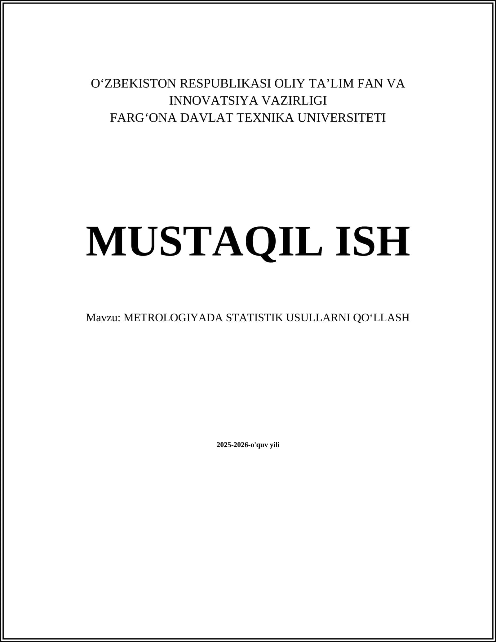 METROLOGIYADA STATISTIK USULLARNI QOʻLLASH