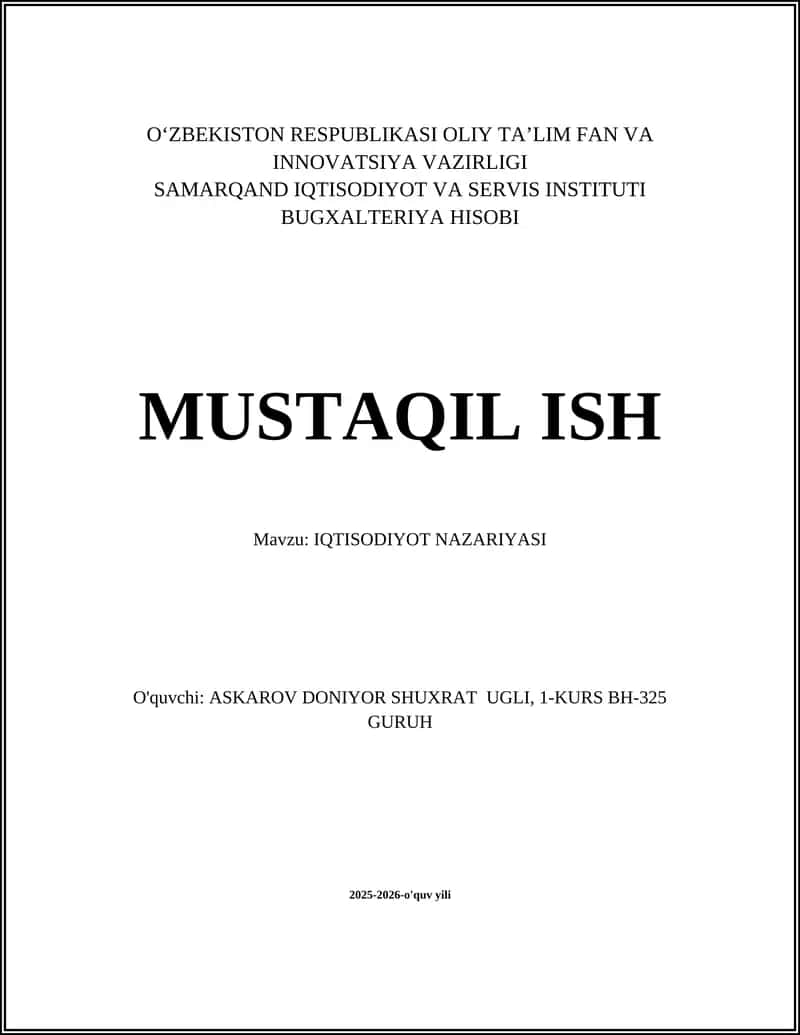 IQTISODIYOT NAZARIYASI