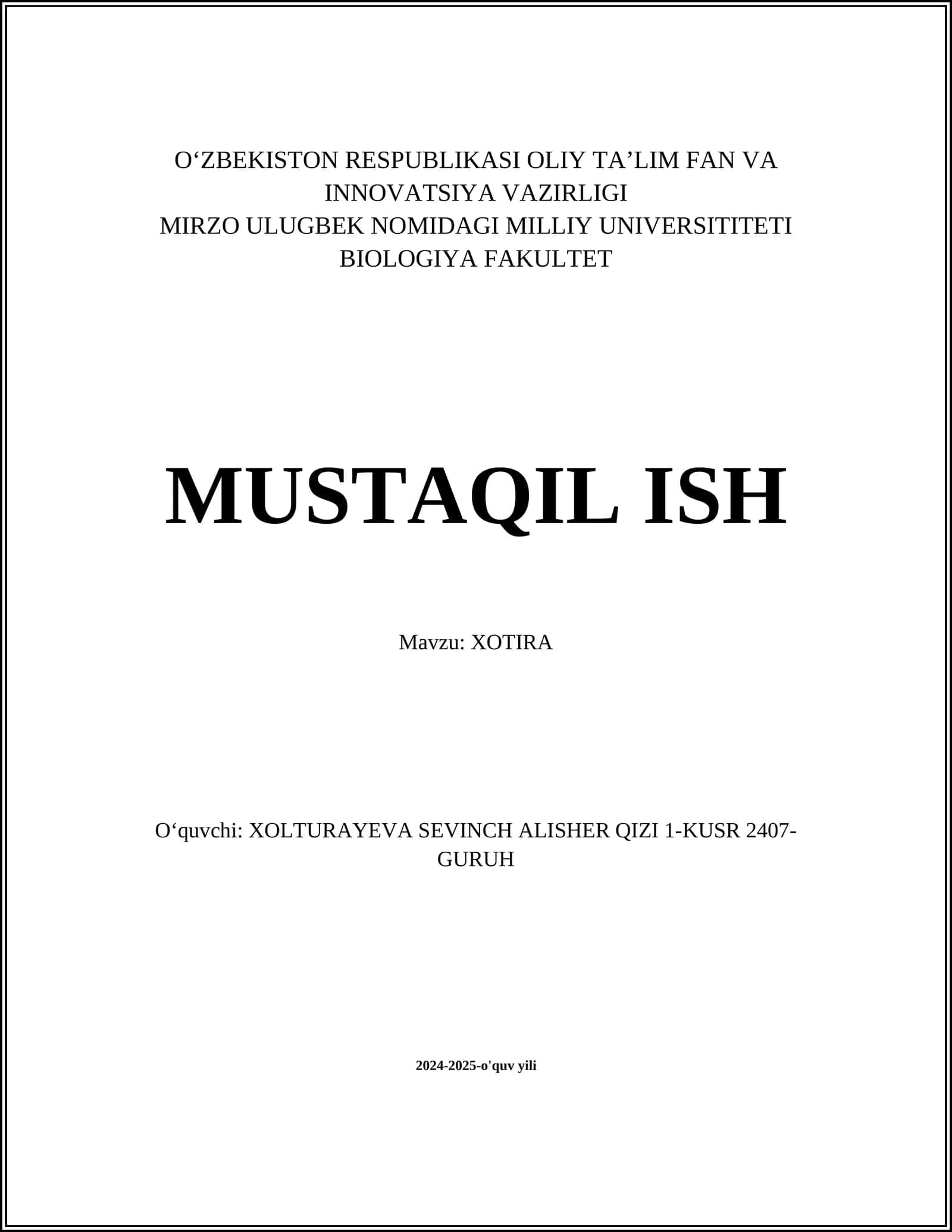 Xotira Mustaqil Ish