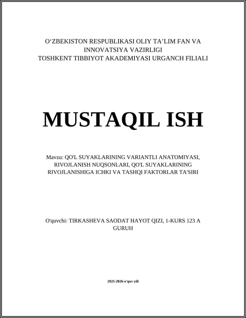 Qo'l suyaklarining Variantli Anatomiyasi