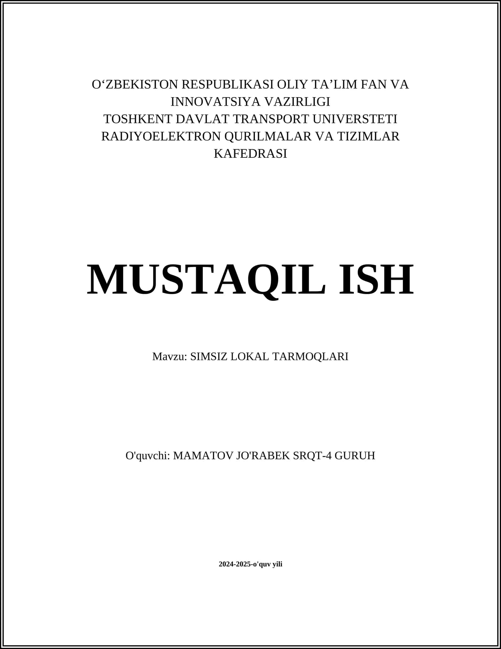 SIMSIZ LOKAL TARMOQLARI