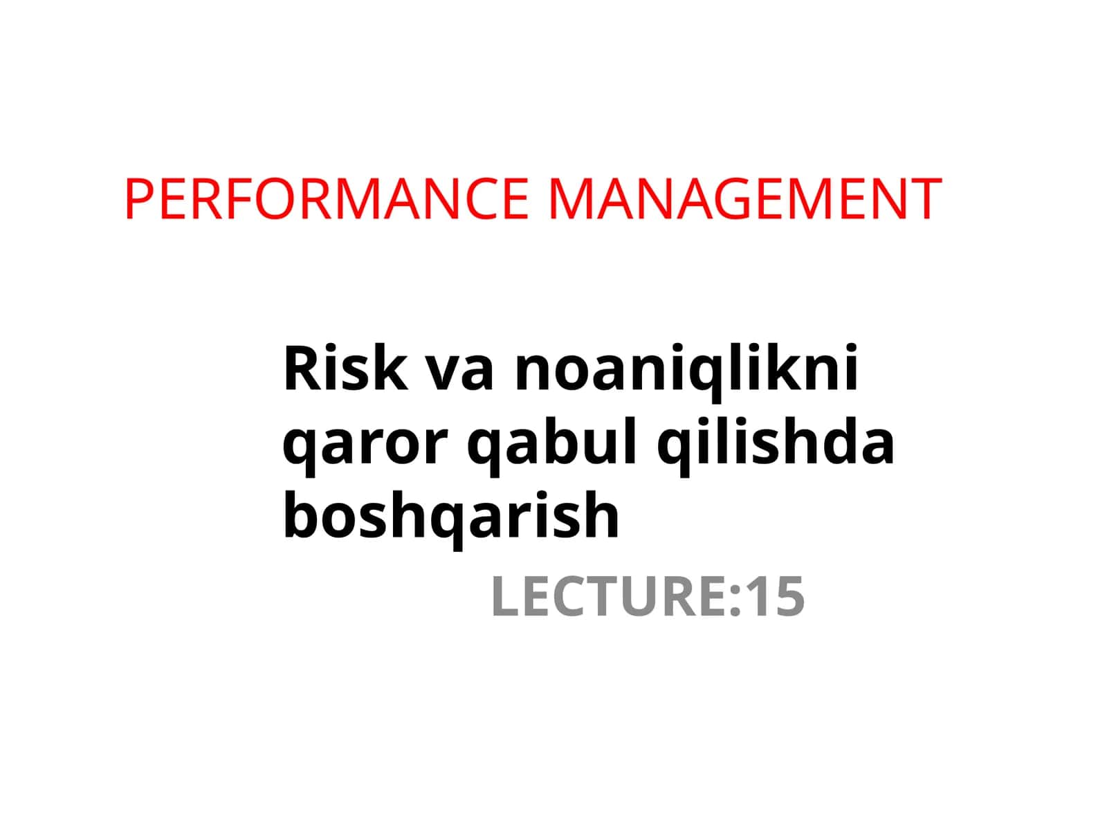 PERFORMANCE MANAGEMENT