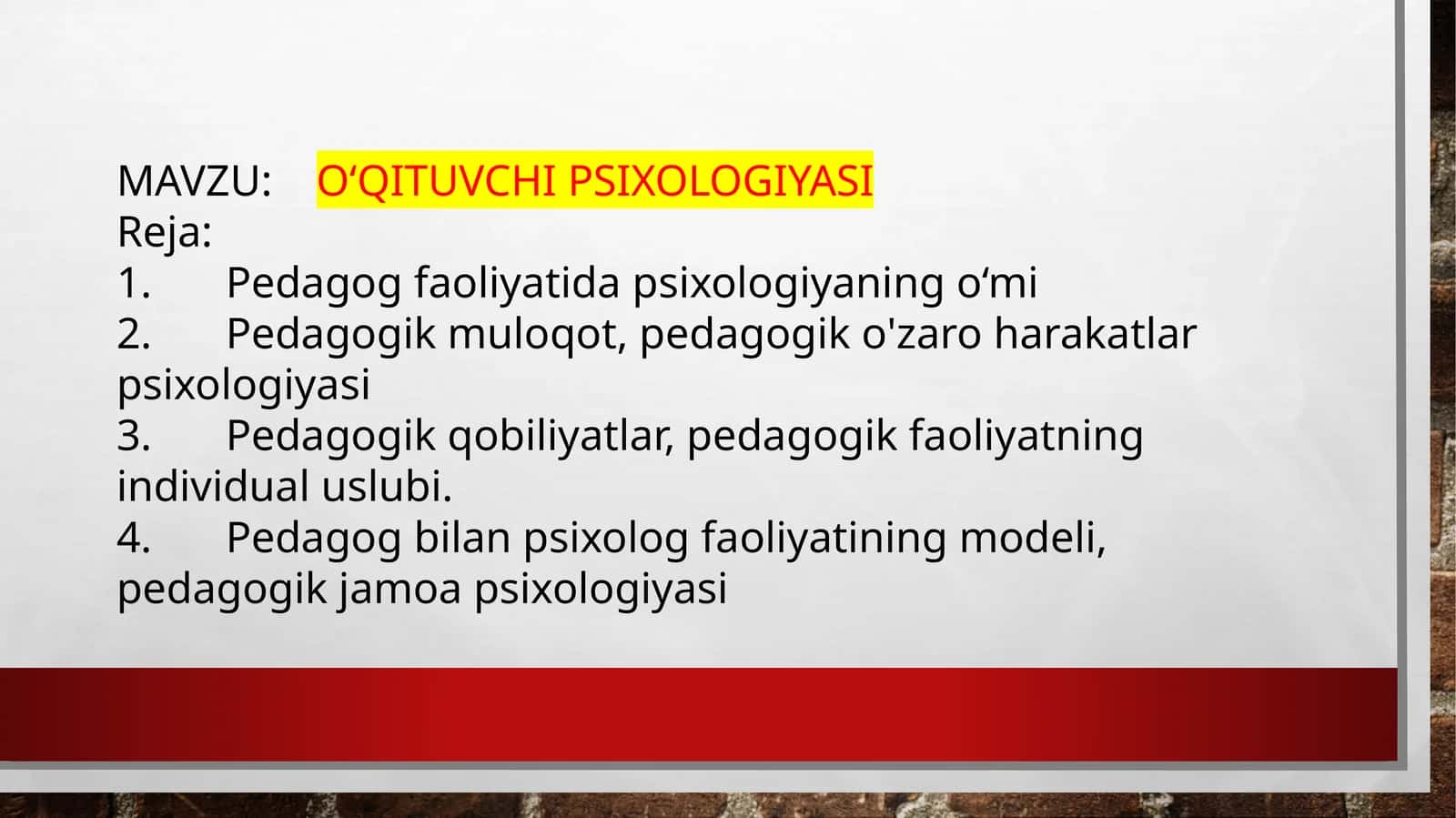 O‘QITUVCHI PSIXOLOGIYASI
