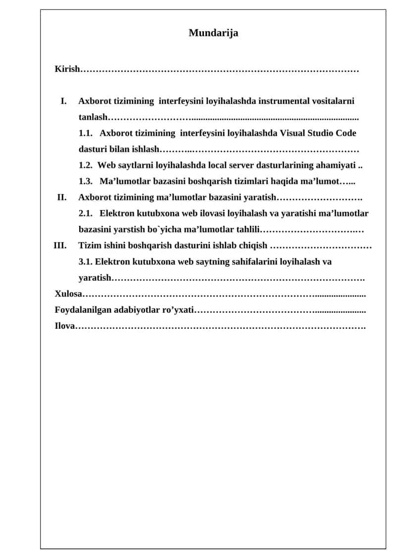 Axborot tizimi va ma'lumotlar bazasi loyihalash
