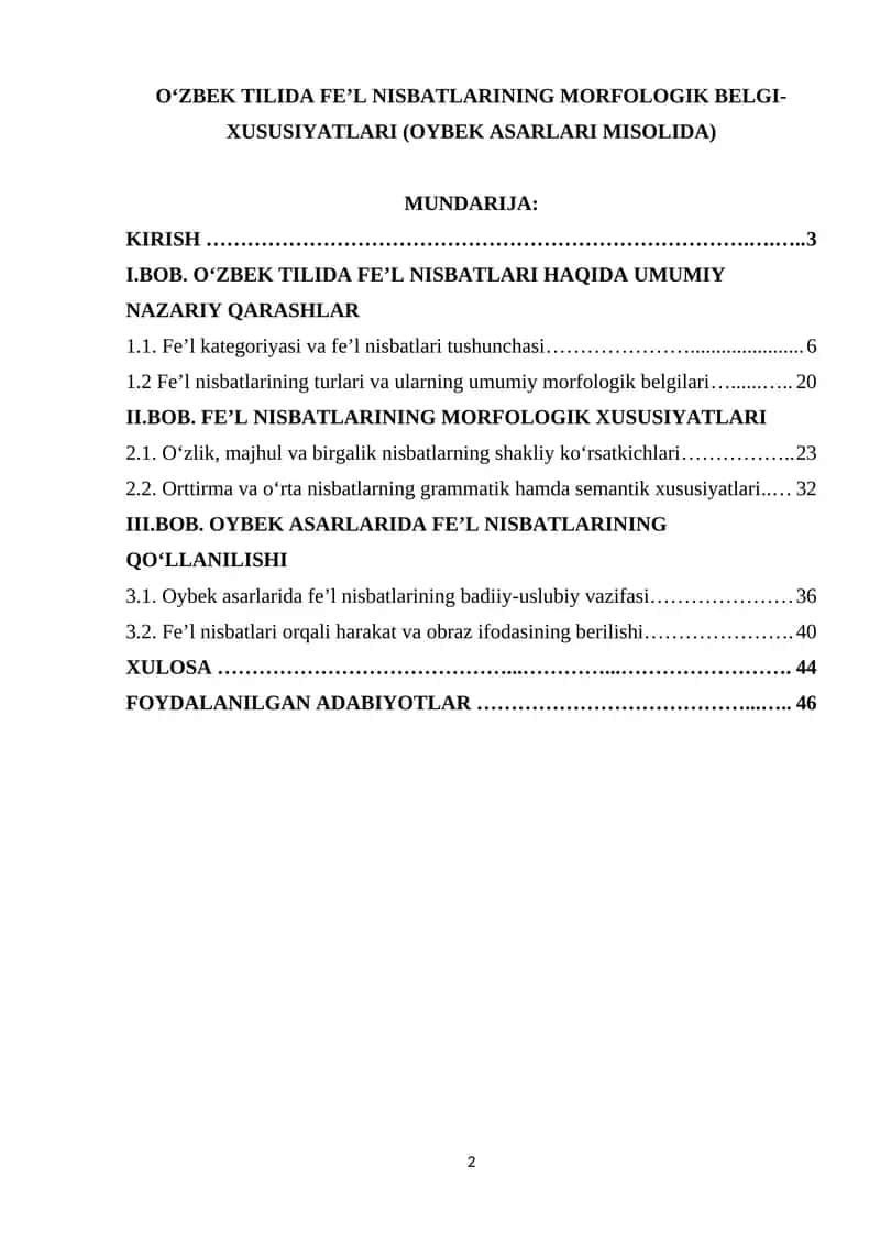 O‘ZBEK TILIDA FE’L NISBATLARINING MORFOLOGIK BELGI-XUSUSIYATLARI (OYBEK ASARLARI MISOLIDA)