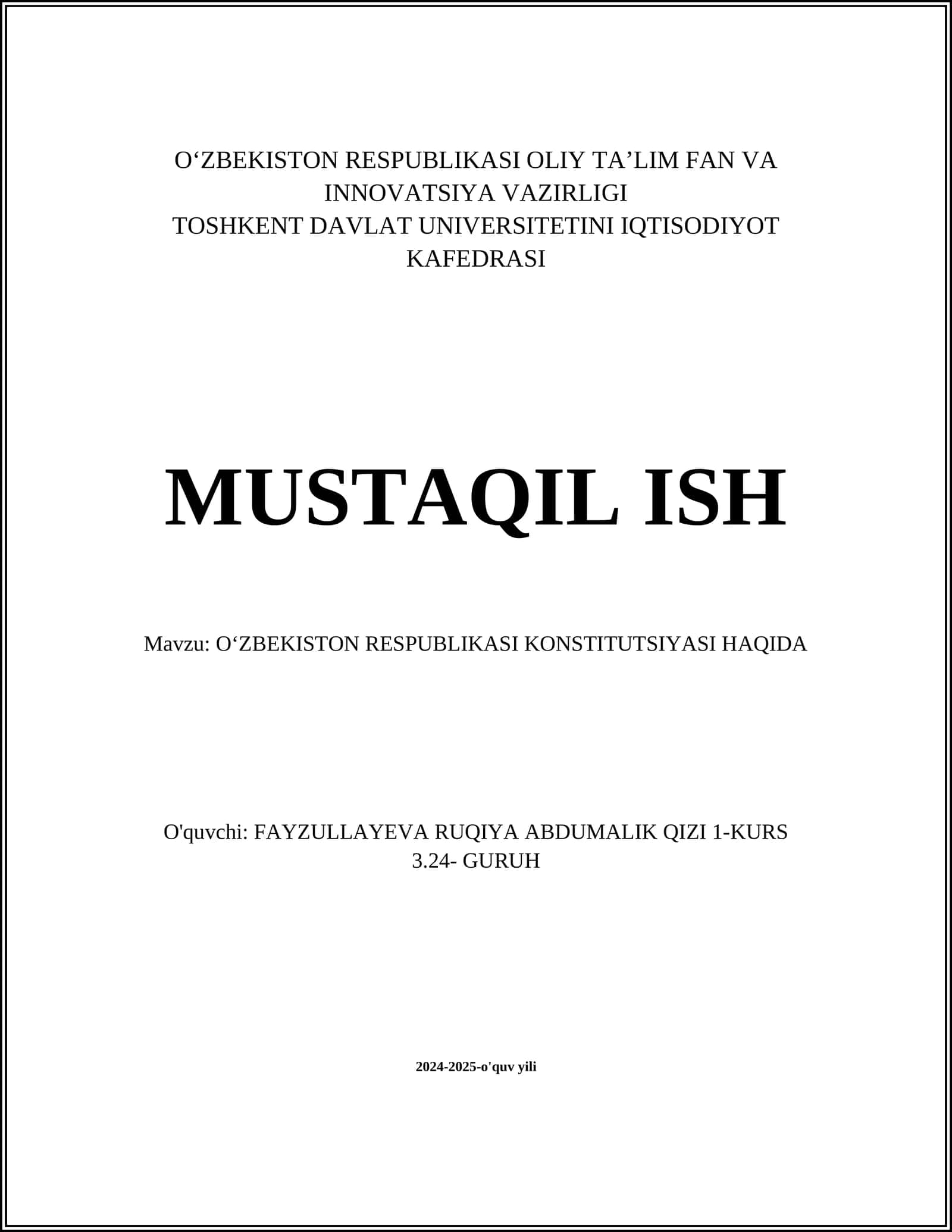 OʻZBEKISTON RESPUBLIKASI KONSTITUTSIYASI HAQIDA