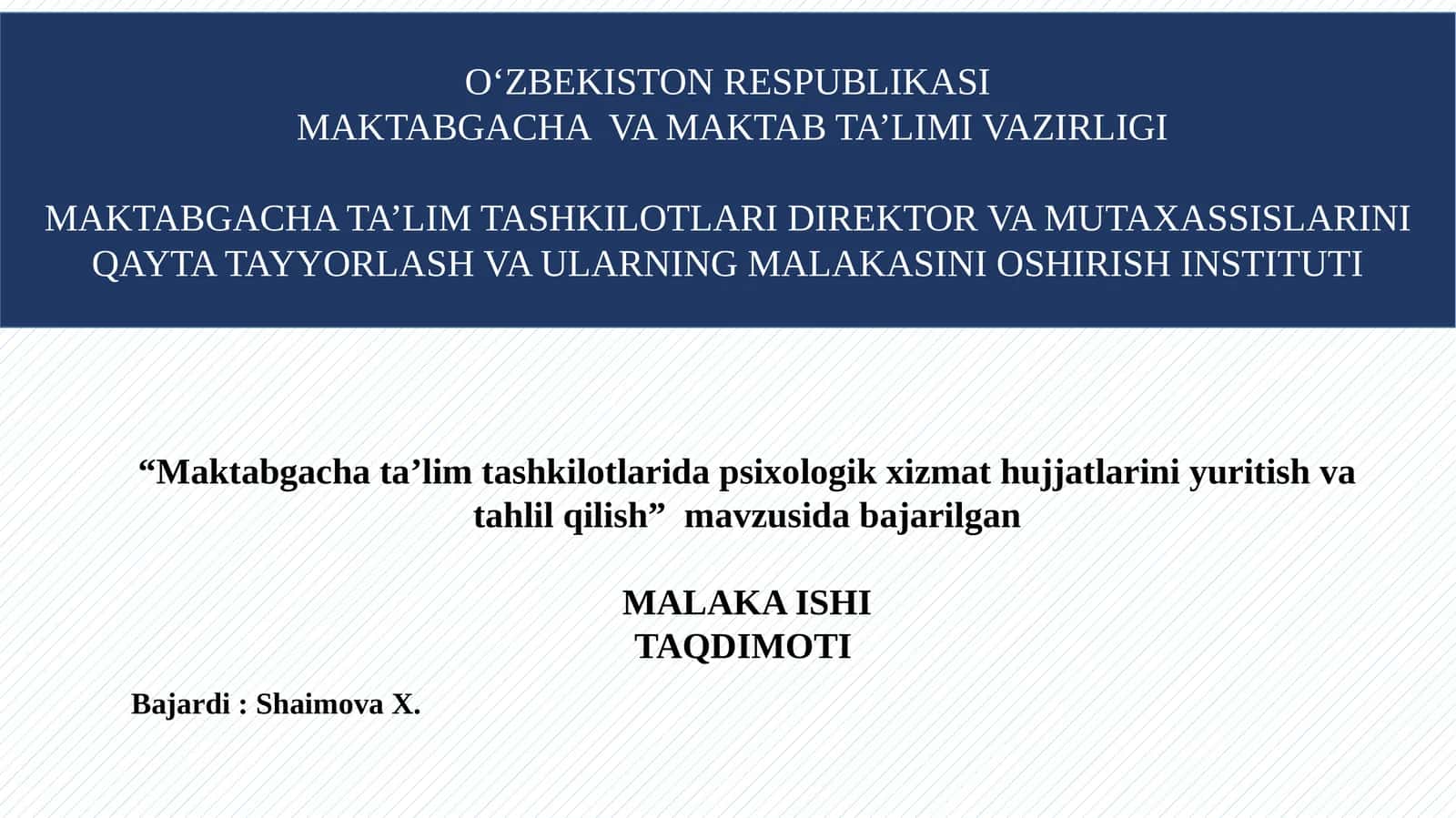 "Maktabgacha ta’lim tashkilotlarida psixologik xizmat hujjatlarini yuritish va tahlil qilish"