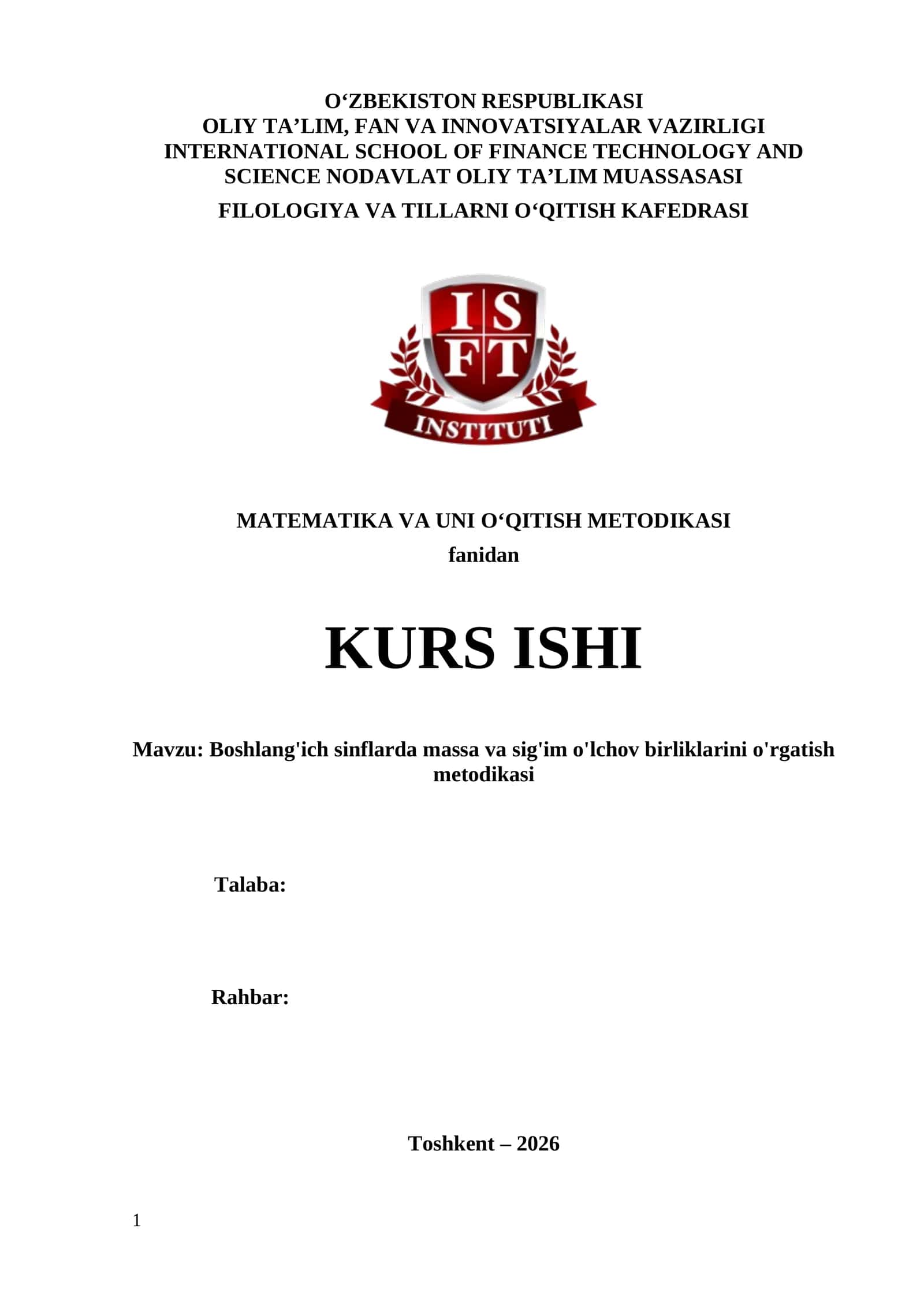 Boshlang'ich sinflarda massa va sig'im o'lchov birliklarini o'rgatish metodikasi