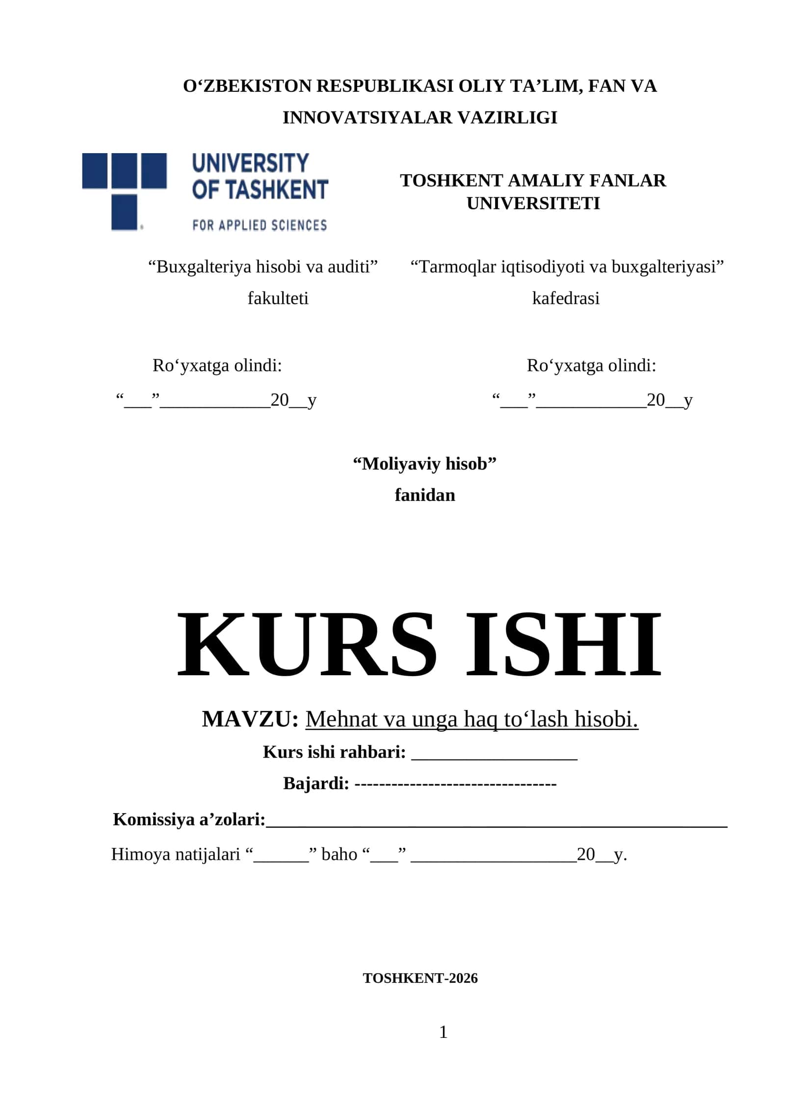 Mehnat va unga haq toʻlash hisobi