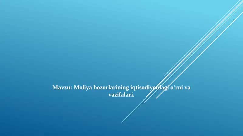 Moliya bozorlarining iqtisodiyotdagi o'rni va vazifalari
