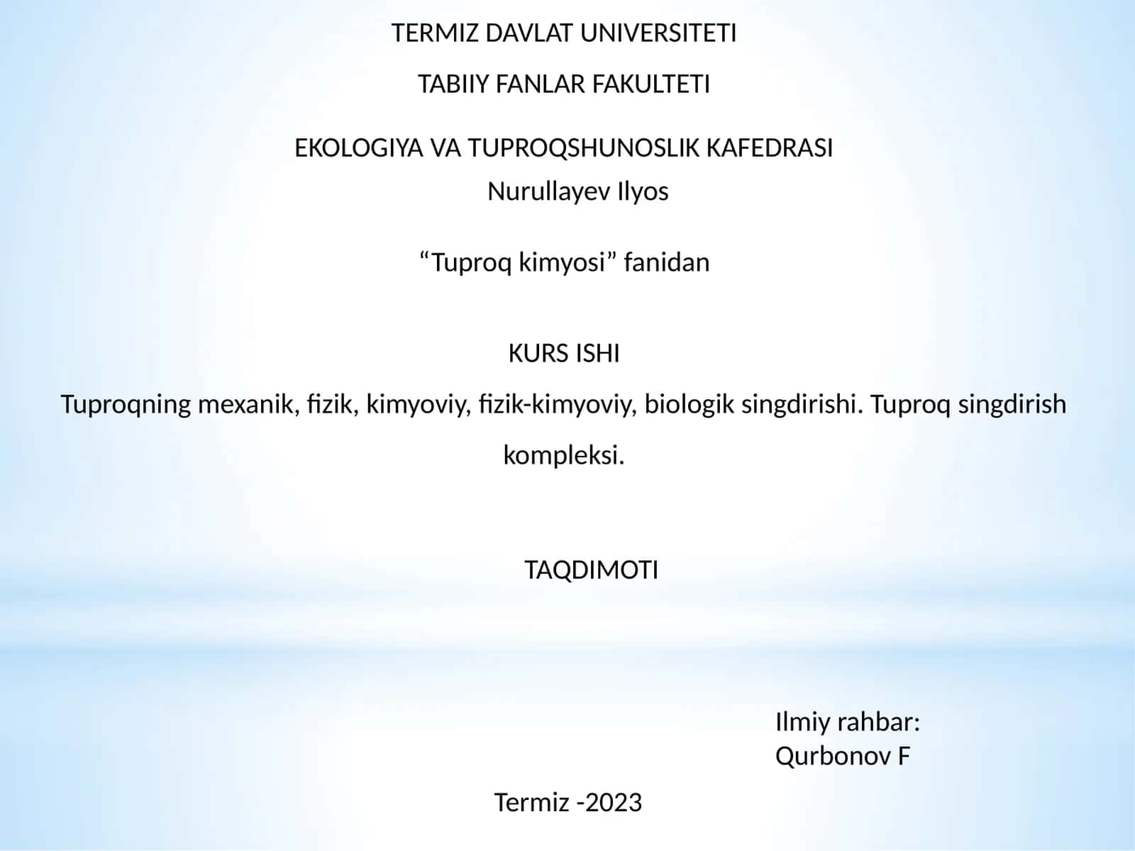 Tuproq kimyosi kurs ishi