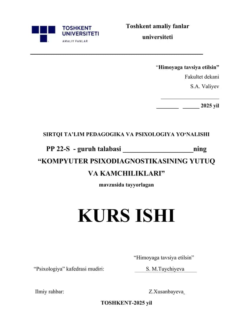 KOMPYUTER PSIXODIAGNOSTIKASINING YUTUQ VA KAMCHILIKLARI.