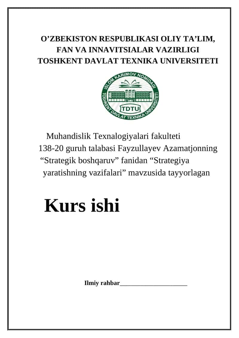 Strategik boshqaruv - Strategiya yaratishning vazifalari